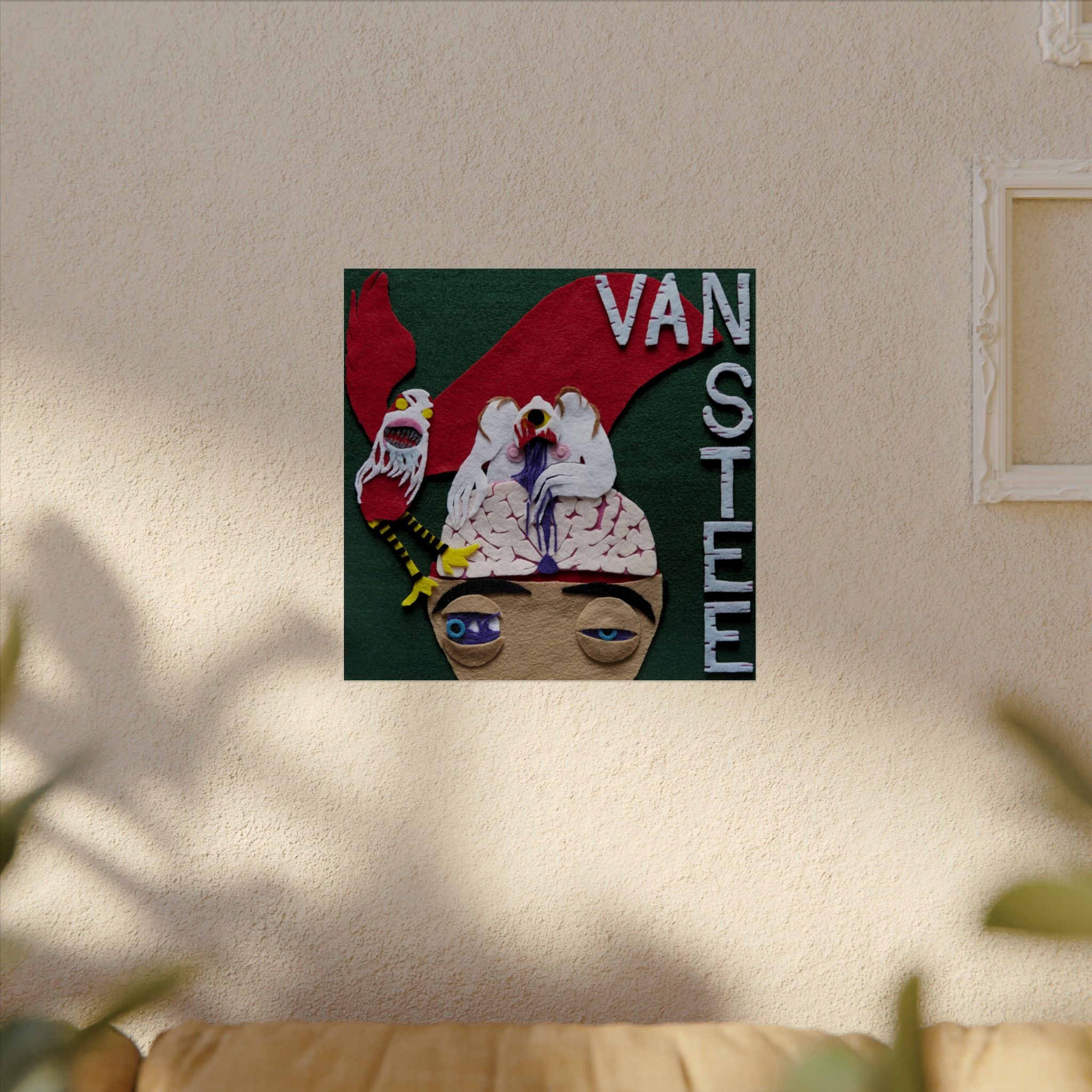 Van Stee Surrealist Watercolor Matte Poster — Textured Puppet Head Art Print