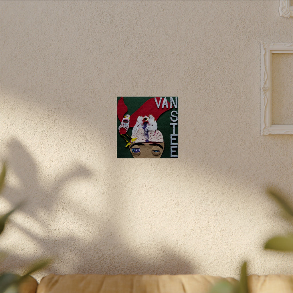 Van Stee Surrealist Watercolor Matte Poster — Textured Puppet Head Art Print