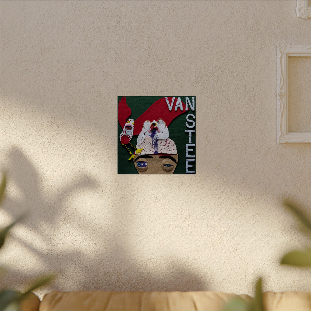 Van Stee Surrealist Watercolor Matte Poster — Textured Puppet Head Art Print