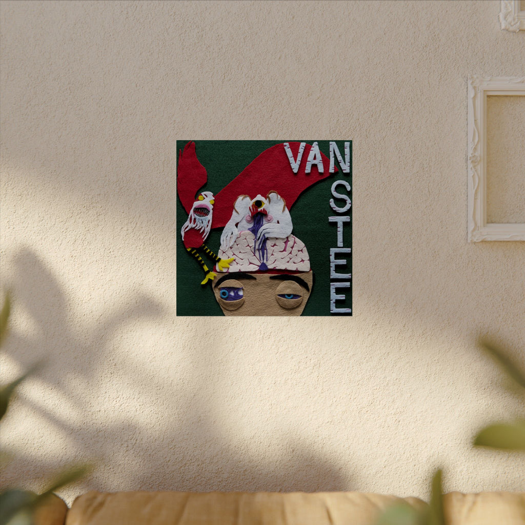 Van Stee Surrealist Watercolor Matte Poster — Textured Puppet Head Art Print